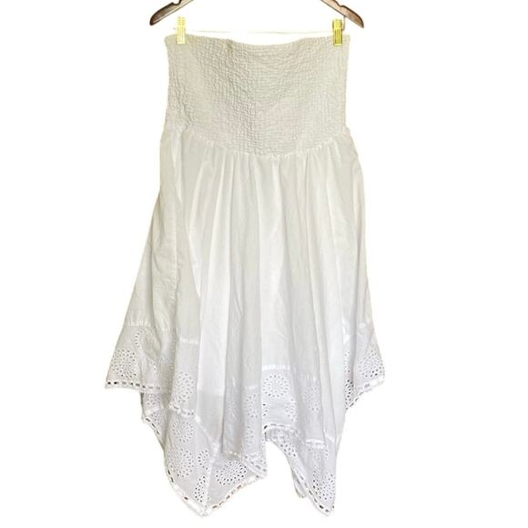 Lane Bryant White Asymmetrical Midi Dress Resort Wear handkerchief hem eyelet 16 - Picture 2 of 10